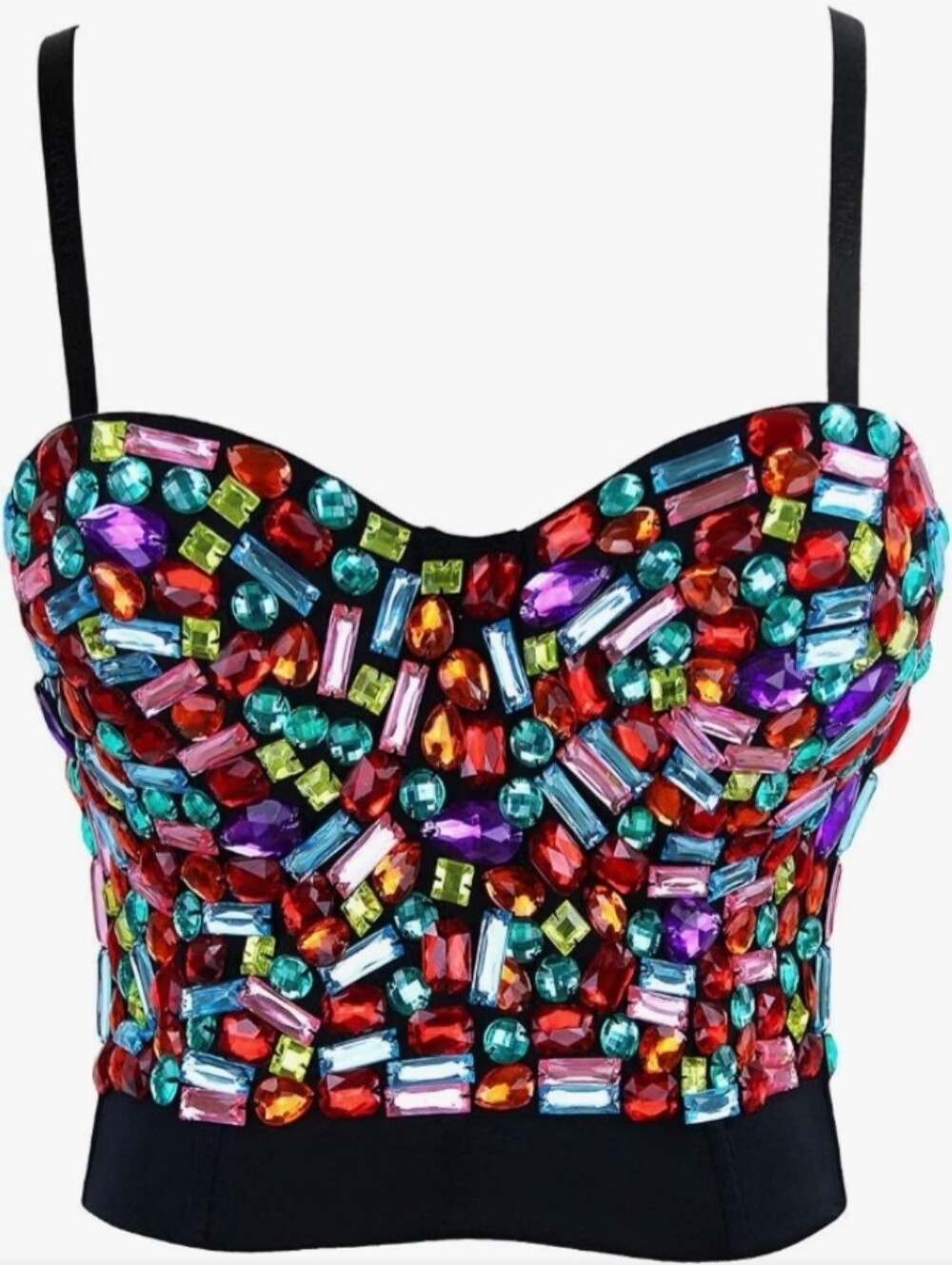 Embellished Multi-Color Gem Bustier Crop TopCharmian Women's Colorful Rhinestone